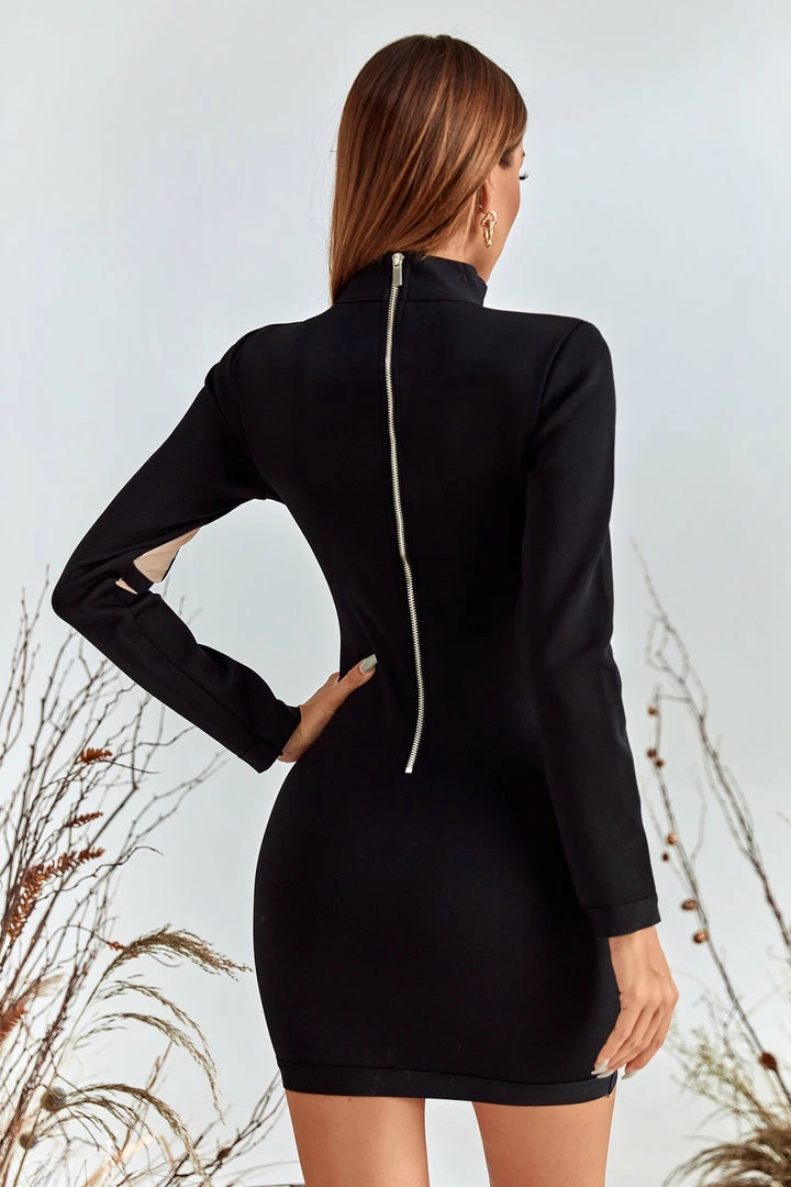 Bellabarnett Aylin Mesh Long Sleeve Mini Bandage Dress