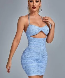 Bellabarnett CLOTHING Qaka Diamonate Cutout Mesh Mini Dress