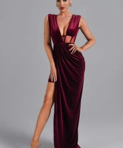Bellabarnett CLOTHING Saffron Velvet Maxi Dress - Red
