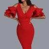 Bellabarnett CLOTHING Evalyn Red Bodycon Midi Dress
