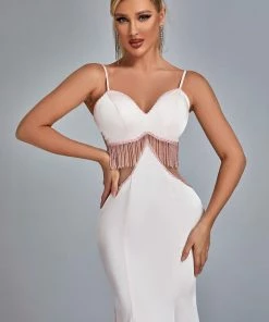 Bellabarnett Eaka Satin Diamonate Tassel Cutout Maxi Dress CLOTHING