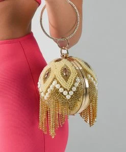 Bellabarnett Dufa Ball Pearl Rhinestone Mini Bag - Gold