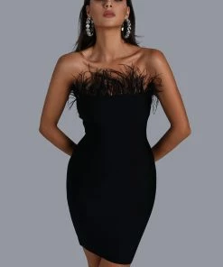 Bellabarnett Richilde Black Strapless Feather Mini Dress