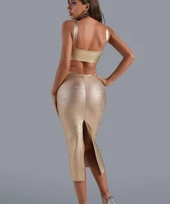 Bellabarnett Kit Metallic Midi Bandage Dress - Gold