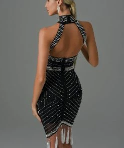 Bellabarnett Thaliy Pearl Fringed Midi Dress - Black