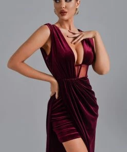 Bellabarnett CLOTHING Saffron Velvet Maxi Dress - Red