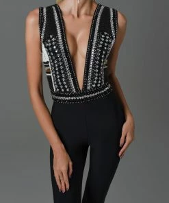 Bellabarnett Kimo Diamante Deep-V Bandage Jumpsuit