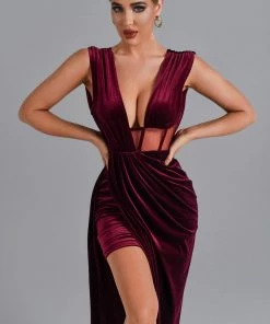 Bellabarnett CLOTHING Saffron Velvet Maxi Dress - Red