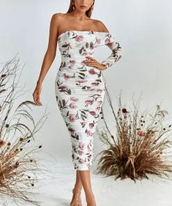 Bellabarnett CLOTHING Grece One Shoulder Mesh Midi Dress