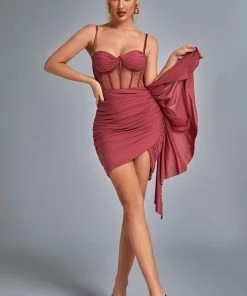 Bellabarnett CLOTHING Larisa Mesh Corset Mini Dress - Rose