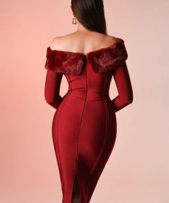 Bellabarnett Taina Off Shoulder Midi Cocktail Dress - Red CLOTHING