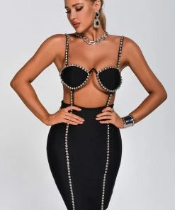 Tracking Adan Diamonate Cutout Mini Bandage Dress