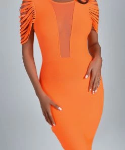 Bellabarnett CLOTHING Ronaldette Cutout Sleeve Bandage Dress In Orange