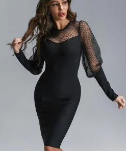 Bellabarnett CLOTHING Gudrun Diamonate Mesh Midi Bandage Dress