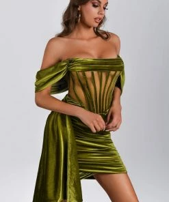 Bellabarnett CLOTHING Elasa Velvet Corset Mini Dress - Green