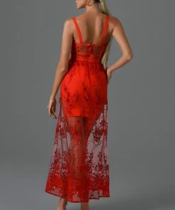 Bellabarnett Rogo Lace Maxi Bandage Dress - Red CLOTHING