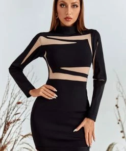 Bellabarnett Aylin Mesh Long Sleeve Mini Bandage Dress