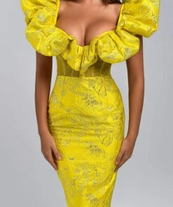 Bellabarnett Melany Jacquard Midi Dress - Yellow