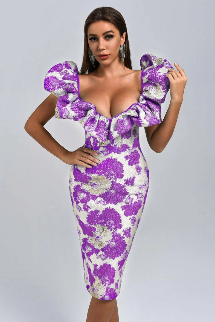 Bellabarnett Melany Jacquard Midi Dress - Purple