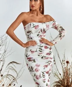 Bellabarnett CLOTHING Grece One Shoulder Mesh Midi Dress