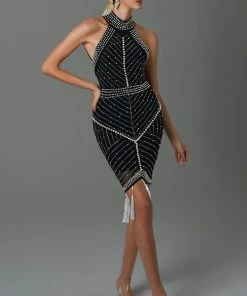 Bellabarnett Thaliy Pearl Fringed Midi Dress - Black