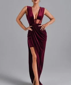 Bellabarnett CLOTHING Saffron Velvet Maxi Dress - Red