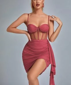 Bellabarnett CLOTHING Larisa Mesh Corset Mini Dress - Rose