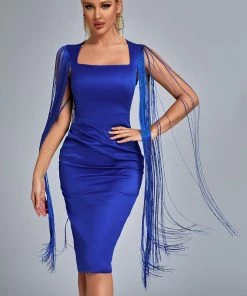 Bellabarnett Yava Tassel Satin Mini Dress CLOTHING