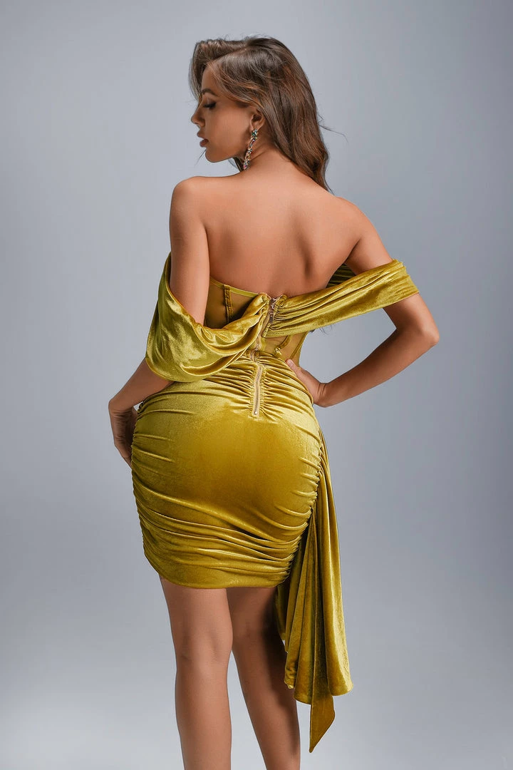 Bellabarnett Elasa Velvet Corset Mini Dress - Yellow CLOTHING