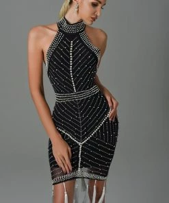 Bellabarnett Thaliy Pearl Fringed Midi Dress - Black