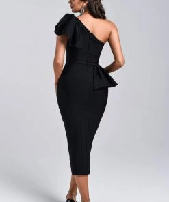 Bellabarnett CLOTHING Olga One Shoulder Crystal Midi Bandage Dress