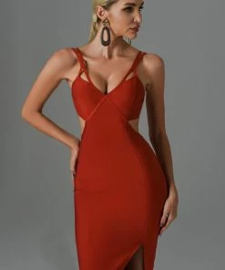 Bellabarnett Rizico Cutout Slit Maxi Bandage Dress CLOTHING