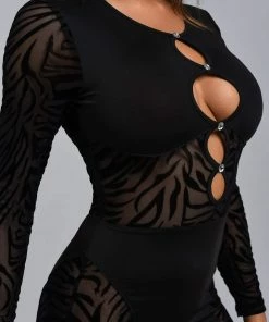 Bellabarnett CLOTHING Joanne Zebra Flocking Mesh Cutout Mini Dress