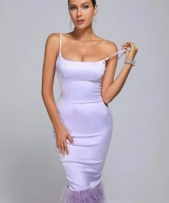 Bellabarnett CLOTHING Bellina Feather Satin Midi Dress