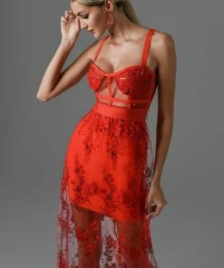 Bellabarnett Rogo Lace Maxi Bandage Dress - Red CLOTHING