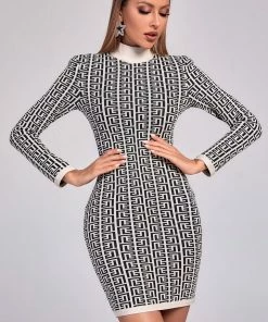 Preorder Olapa Long Sleeve Mini Bandage Dress Metallic Color Dresses