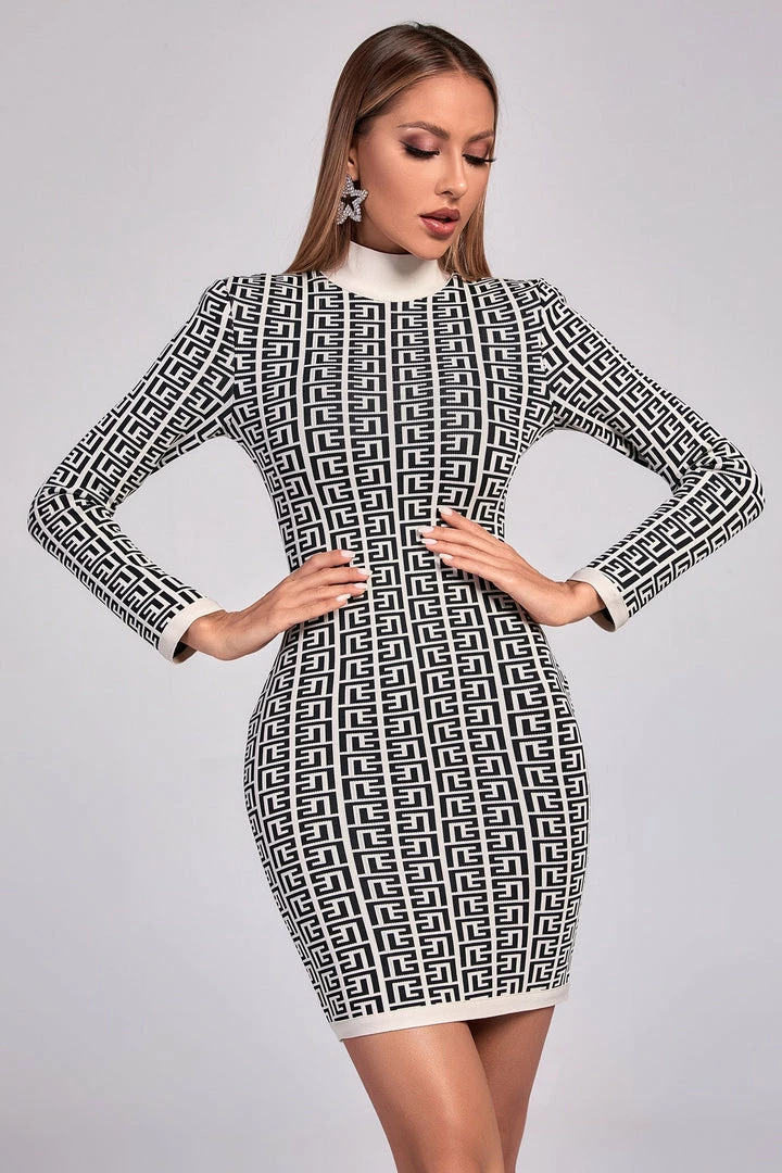 Preorder Olapa Long Sleeve Mini Bandage Dress Metallic Color Dresses