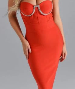 Bellabarnett Lanak Diamonate Midi Bandage Dress CLOTHING