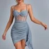 Bellabarnett Larisa Mesh Corset Mini Dress - Grey CLOTHING