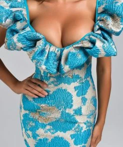 Bellabarnett CLOTHING Melany Jacquard Midi Dress - Blue