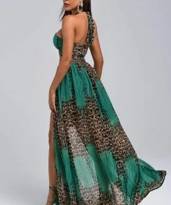 Bellabarnett Vix Halter Leopard Maxi Dress CLOTHING