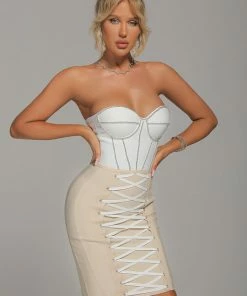 Tracking Siena Diamonate Lace Up Mini Bandage Dress - White CLOTHING