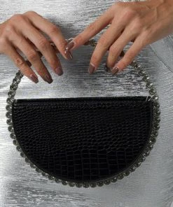 Bellabarnett Round Stone-encrusted Leather Clutch - Black