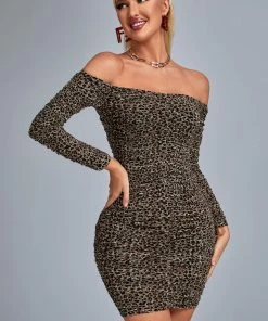 Bellabarnett CLOTHING Lrva Leopard Off Shoulder Mini Bodycon Dress