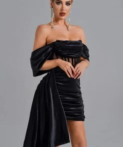 Bellabarnett CLOTHING Elasa Velvet Corset Mini Dress - Black