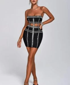 Tracking Adri Diamonate Cutout Mini Bandage Dress