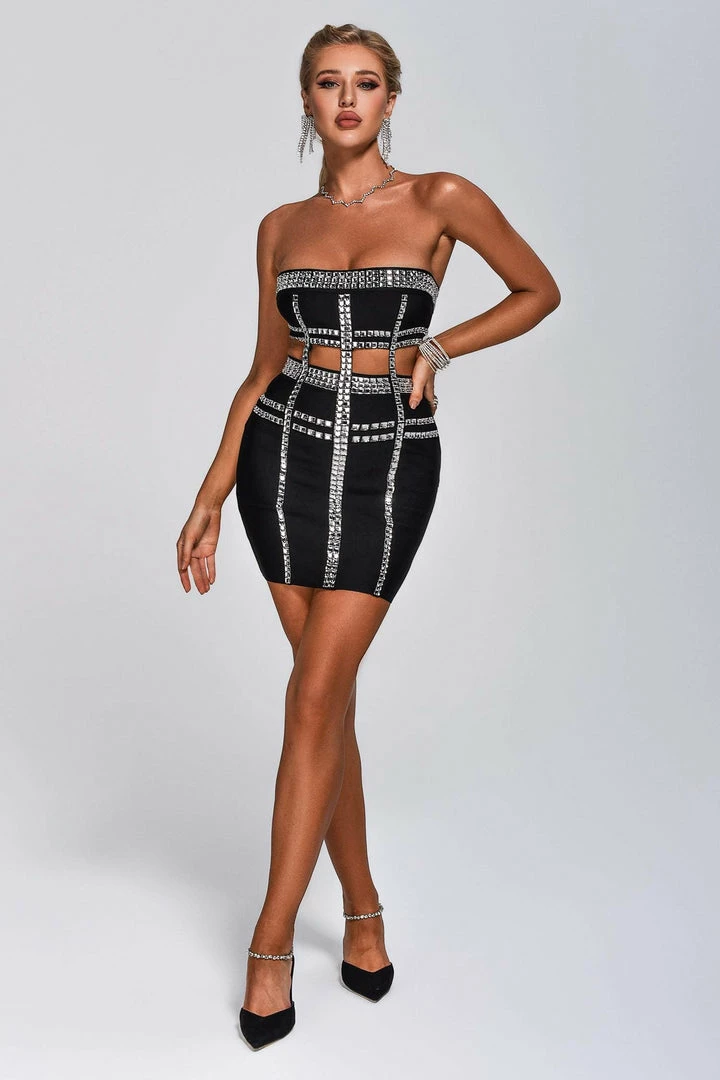 Tracking Adri Diamonate Cutout Mini Bandage Dress