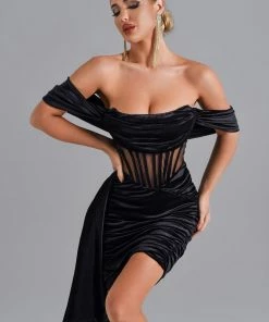 Bellabarnett CLOTHING Elasa Velvet Corset Mini Dress - Black