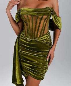 Bellabarnett CLOTHING Elasa Velvet Corset Mini Dress - Green