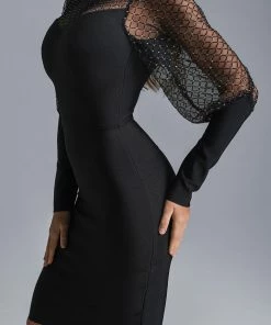 Bellabarnett CLOTHING Gudrun Diamonate Mesh Midi Bandage Dress